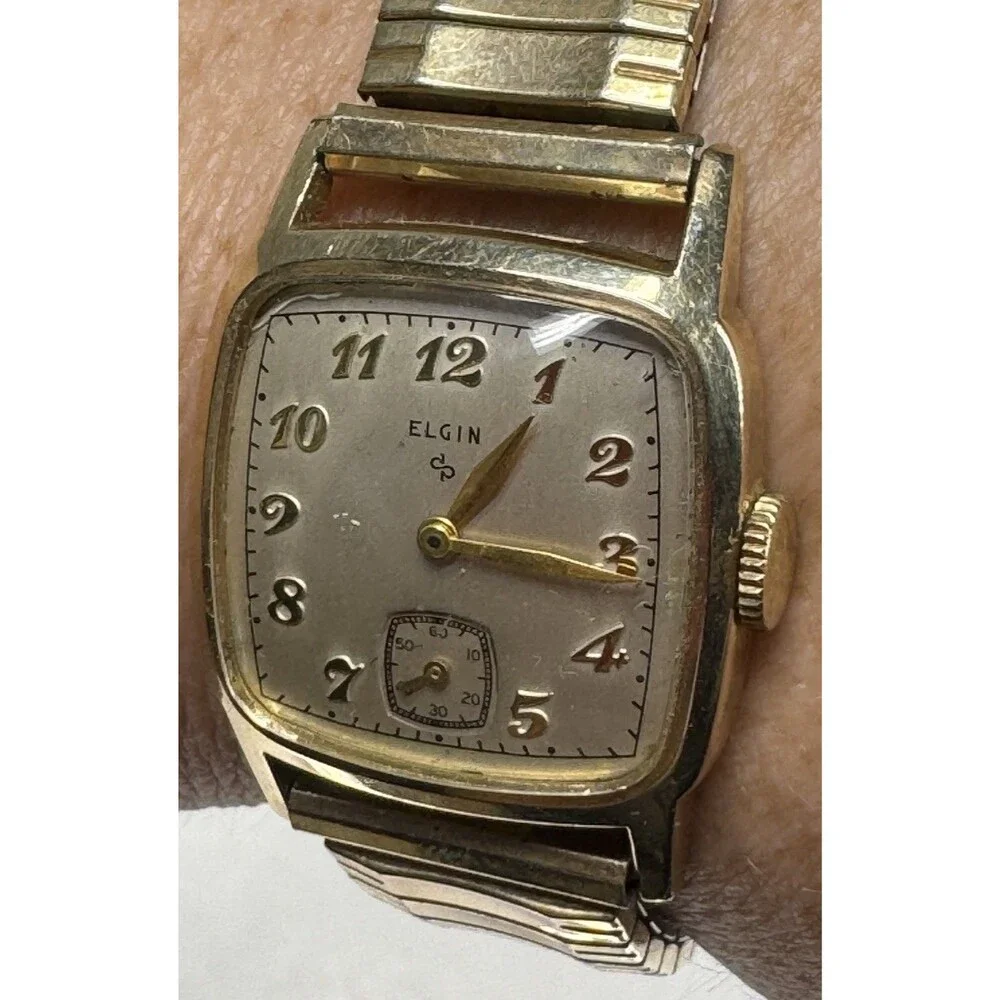 VTG Antique Elgin 14k GF Mens Watch Wind up 21 Jewel Works
